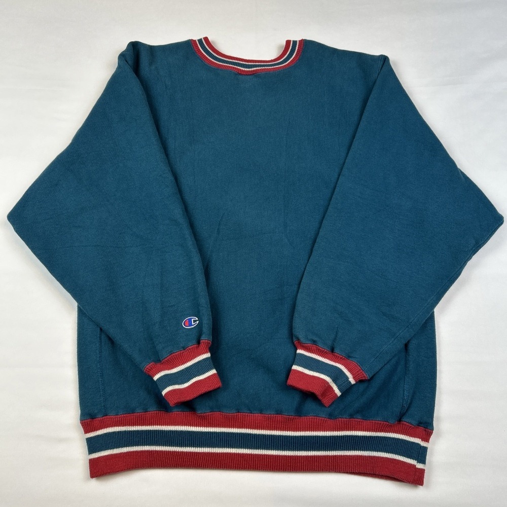 Vintage 80s Champion Reverse Weave Sweatshirt Sz XL Crewneck Teal Made In USA - Picture 7 of 8
